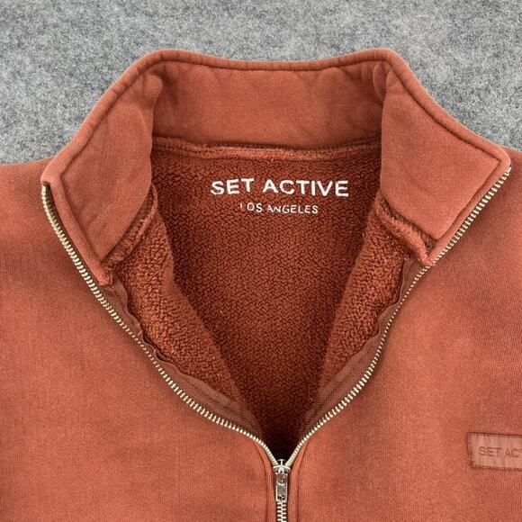 Set Active Sweatshirt Brown Large Heavyweight 1/2 zip - Picture 5 of 6